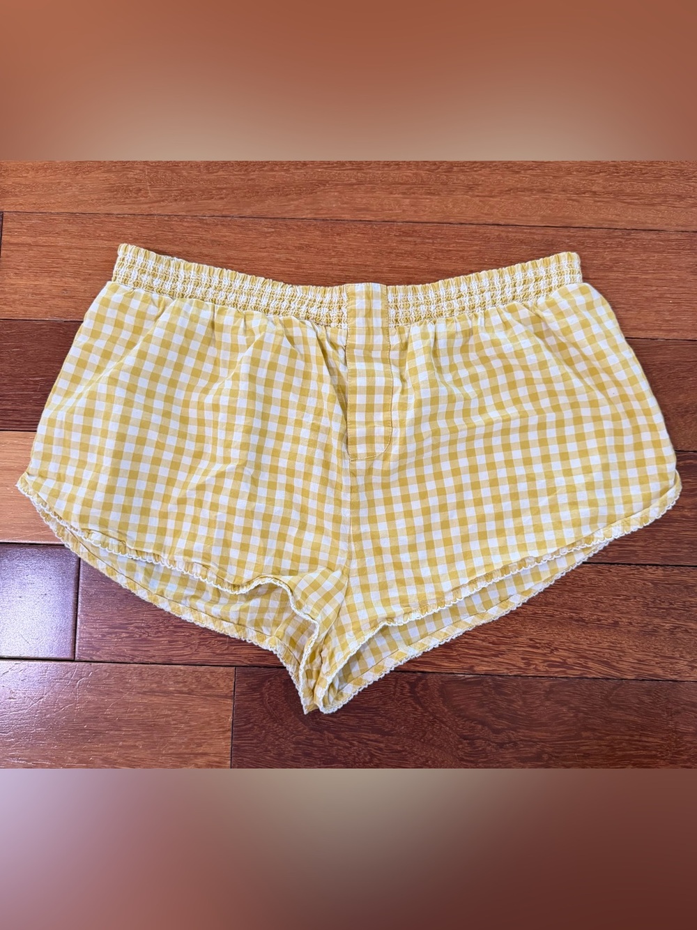 Anthropologie Yellow Gingham Lounge Shorts, Medium